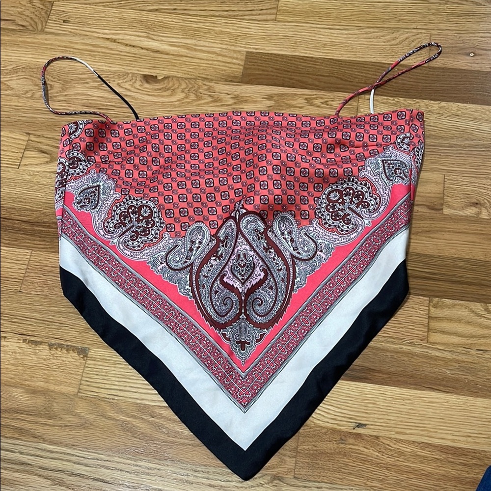 Zara Black and Pink Asymmetrical Tie Front Camisole - Size M/L